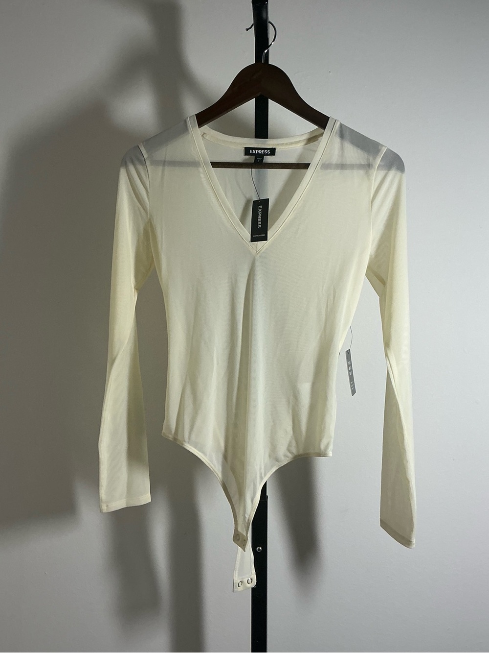 🆕 Express | Fitted Mesh Deep V-Neck Bodysuit